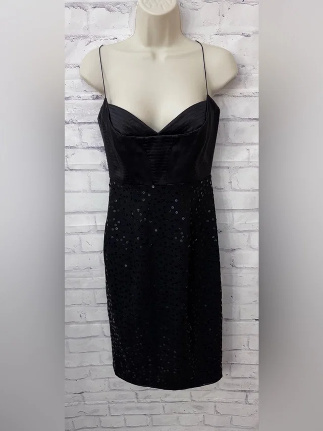 Escada 34 Black Cocktail Evening Pencil Dress Sequin Gala Grunge Whimsical Party in black Silk from Poshmark