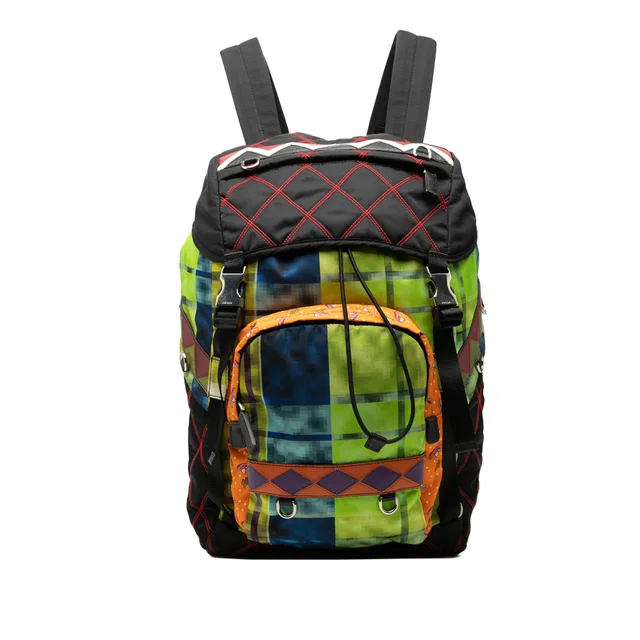 Green Prada Tessuto Patch Backpack in Green Nylon from Designer Revival