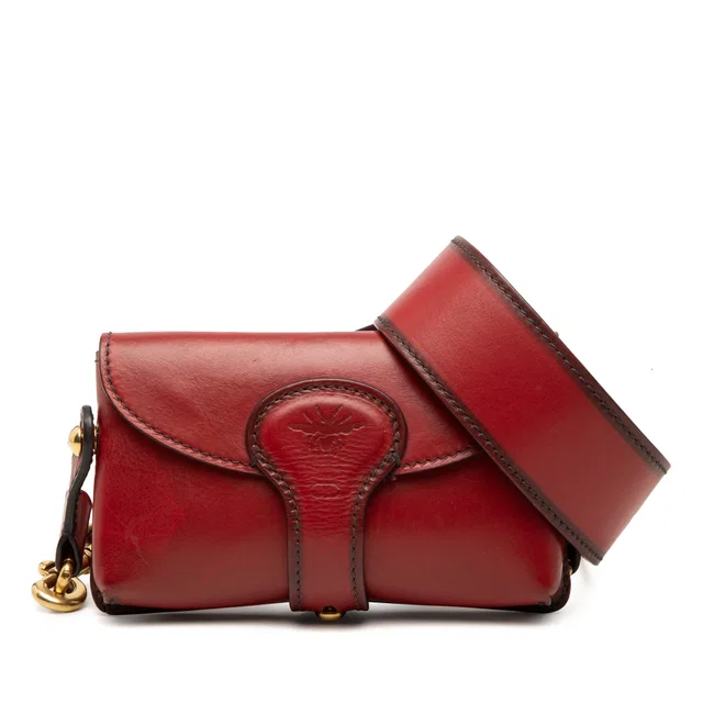 Red Dior Mini Leather D Bee Saddle Bag in Red Leather from Designer Revival