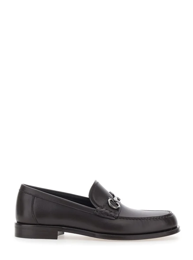 Ferragamo Brown Loafers with Metallic Gancini Detail on the Front in Leather Man in Brown 100% Calf, photo 2 of 8 from Gaudenzi Boutique