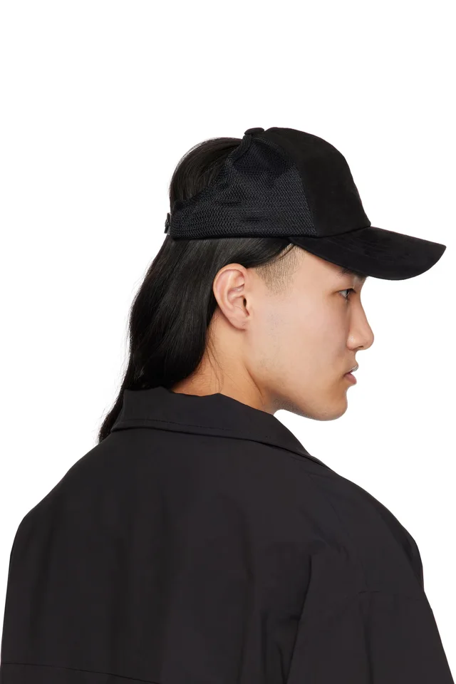 We11done Black Logo Embroidery Suede Cap, photo 3 of 3 from SSENSE