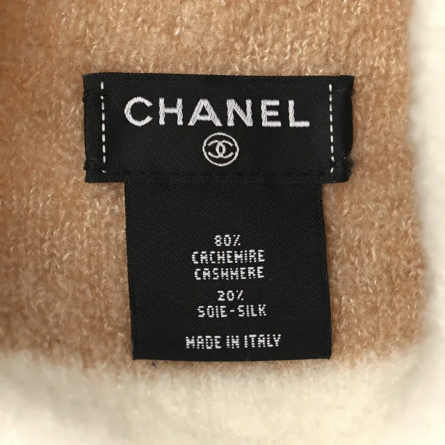Chanel Cashmere Silk CC Beanie Hat Beige White in White Silk from FASHIONPHILE, photo 5 of 5