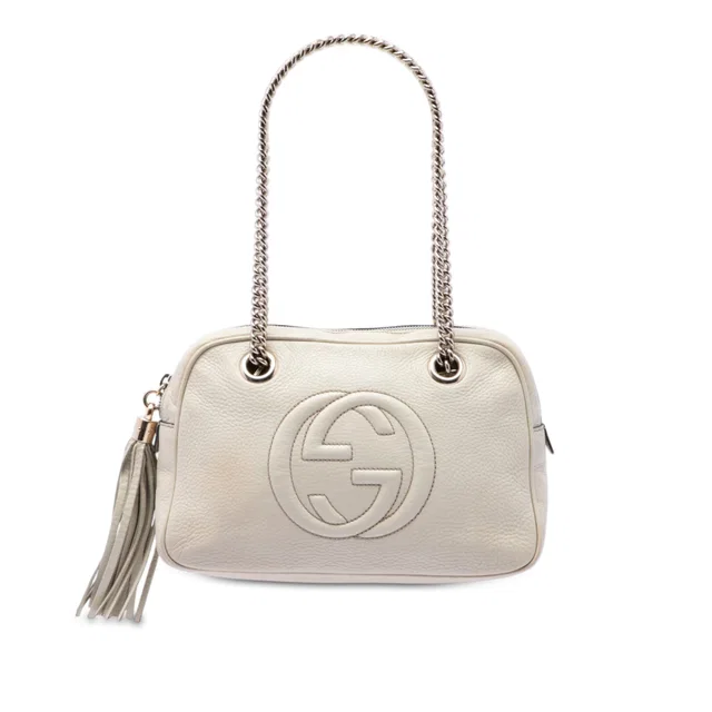 White Gucci Leather Soho Chain Zip Shoulder Bag in White Leather from Designer Revival