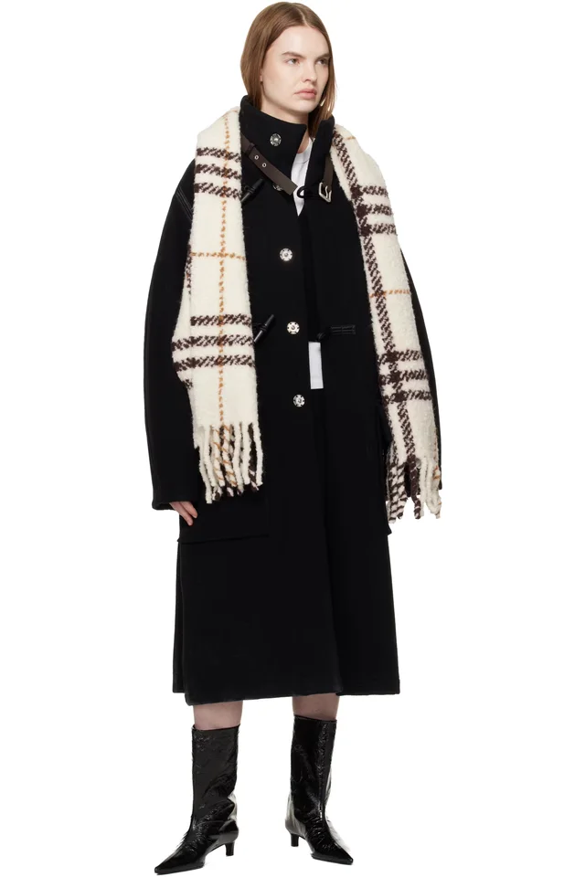 Burberry Off-White Check Alpaca Wool Blend Bouclé Scarf, photo 2 of 2 from SSENSE