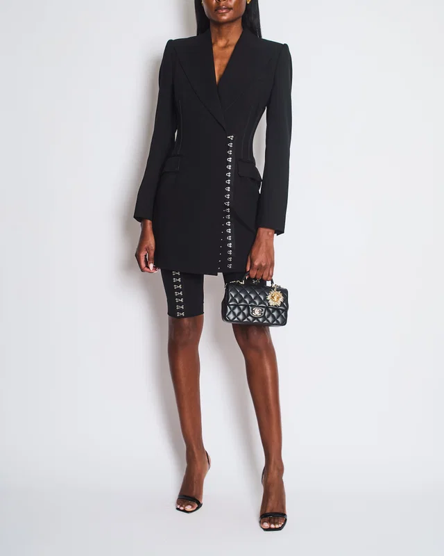 Dolce & Gabbana Black Double-Breasted Blazer with Hook and Eye Fastenings & Capri Pants with Hook and Eye… in Black Silk from Sellier