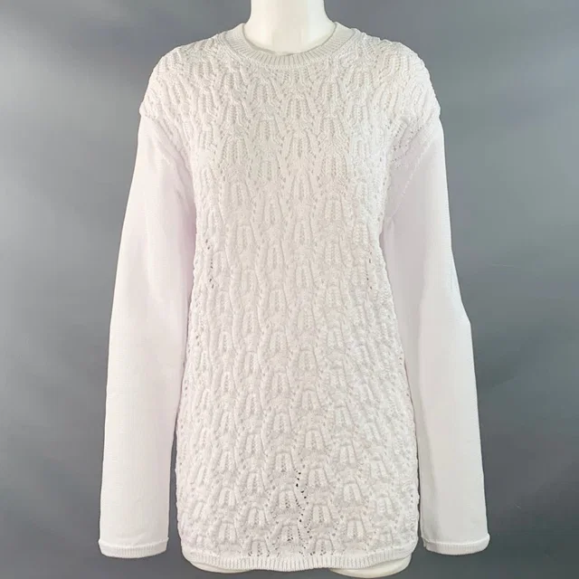 Comme des Garçons 2022 Size M White Cable Knit Polyester Crew Neck Sweater in white from Poshmark