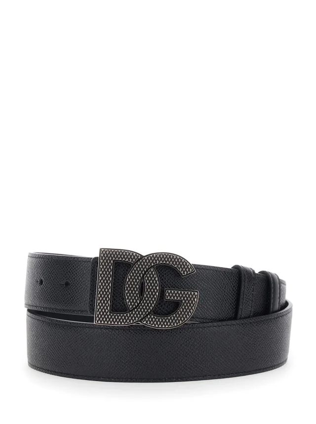 Black Leather Belt with Logo Buckle for Men in Black, image 1 of 1 from Gaudenzi Boutique
