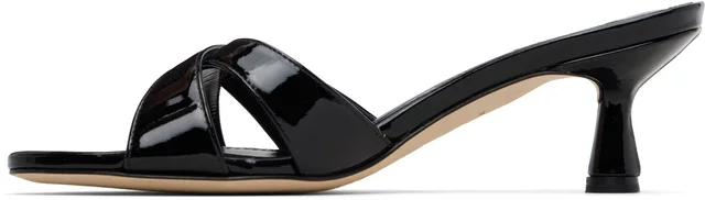 Aeyde Black Vero Patent Leather Mule Heeled Sandals, photo 3 of 4 from SSENSE