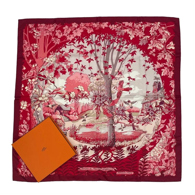 Hermès Carre 90 New England Garden Red Scarf 100% Silk in Red Silk from The Reluxe