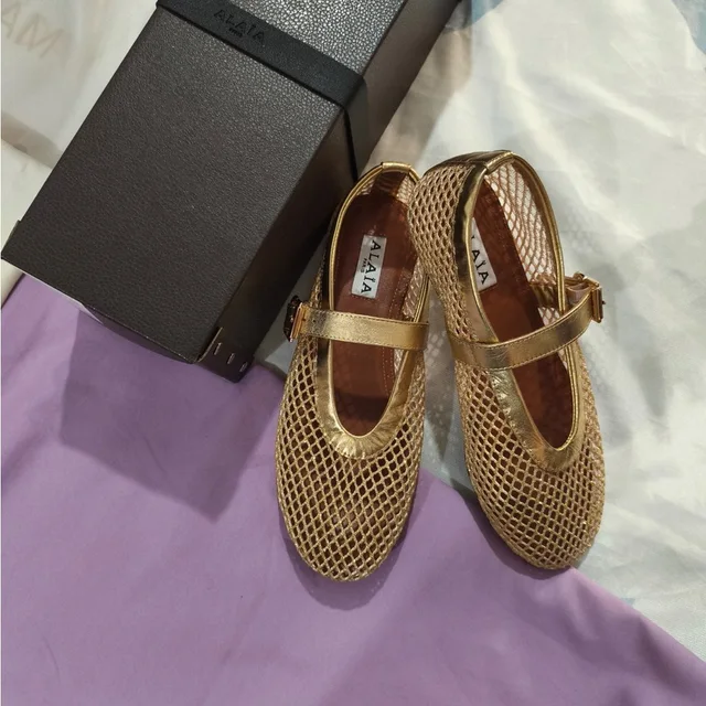 Alaïa Metallic Gold Mesh Mary Jane Flats in gold Woven leather from Poshmark
