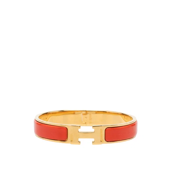 Red Hermès Narrow Enamel Clic H Bracelet PM in Red from Designer Revival