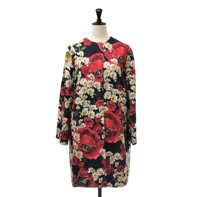 Dolce & Gabbana All Over Pattern Flower Jacquard Coat Silk Fully Lined 40 Black in Black Silk from The Reluxe