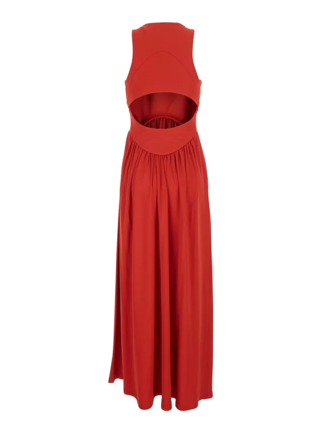 SPORTMAX 'Panino' red sleevelesss long dress with round neckline and cut-out on the back in stretch viscose for women in Red 94% Viscose 6% Elastane, photo 3 of 6 from Gaudenzi Boutique