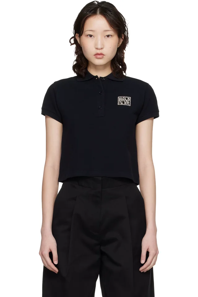 Black 'Maison Kitsune' Stamp Cropped Polo from SSENSE, photo 1 of 1