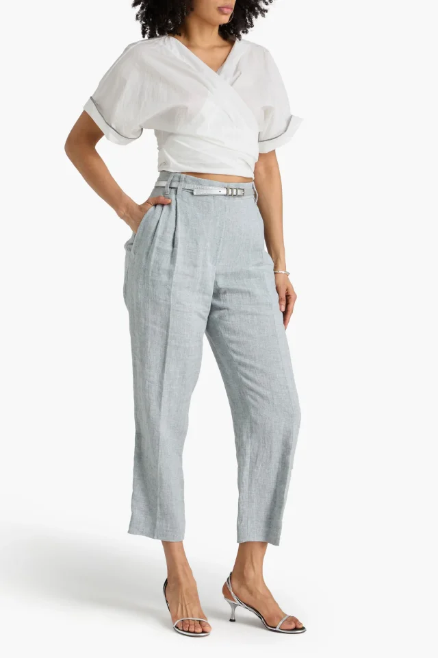 Brunello Cucinelli Metallic Linen-Blend Tapered Pants, photo 2 of 4 from THE OUTNET