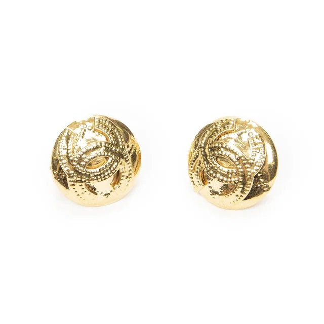Chanel CC Logo Round Clip-On Earrings Gold Plated in Gold from The Reluxe