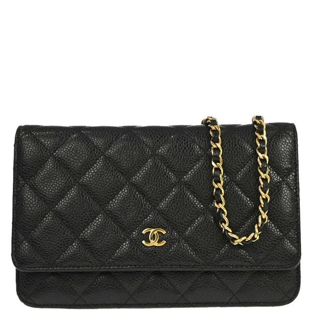 Chanel 2019 Black Caviar Skin Classic WOC Wallet on Chain Bag in Black Caviar leather from AMORE Vintage Tokyo