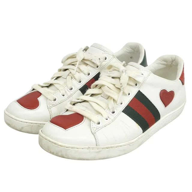 Gucci Heart Ace Low-Top Sneakers White in White Leather from The Reluxe