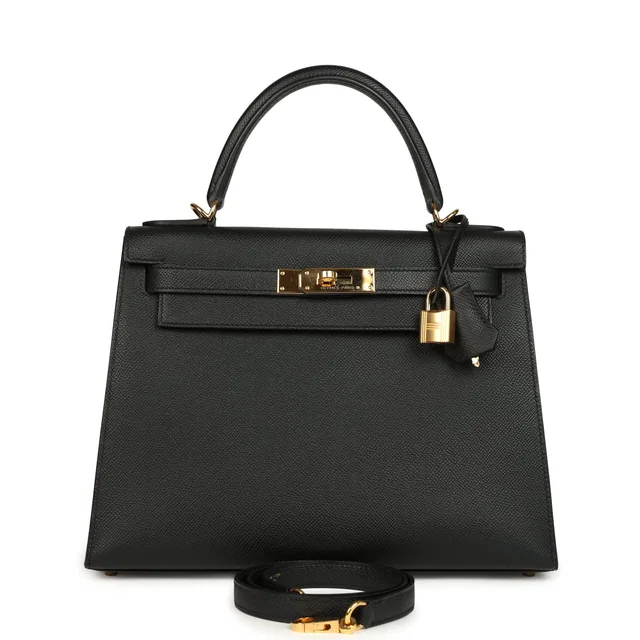 Hermès Kelly Sellier 28 Black Epsom Gold Hardware in Black Epsom leather from Madison Avenue Couture