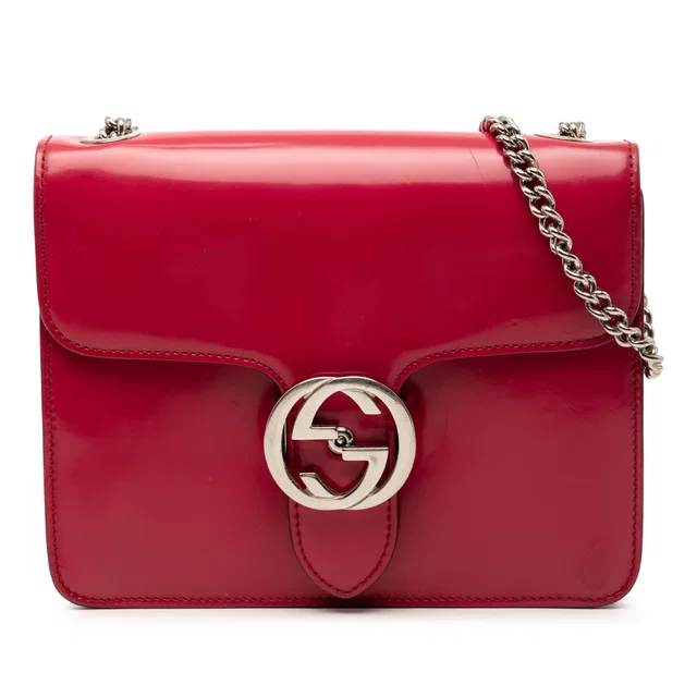 Red Gucci Small Patent Interlocking G Crossbody in Red Patent leather from Designer Revival