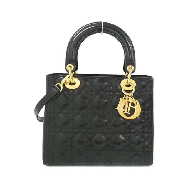 [vintage] Christian DIOR Lady DIOR Medium Bag in BLACK / GOLD metal fittings leather from KOMEHYO