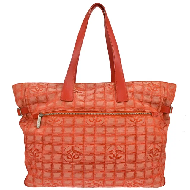 Chanel 2001-2003 Red Jacquard Nylon Travel Line Tote Handbag in Red Nylon from AMORE Vintage Tokyo