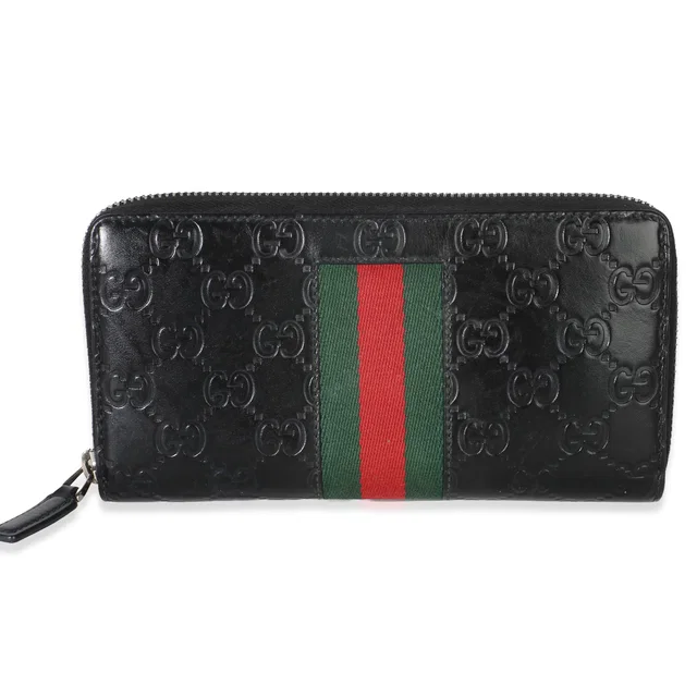 Gucci Black Guccissima Web Zip Around Wallet in Black Leather from myGemma