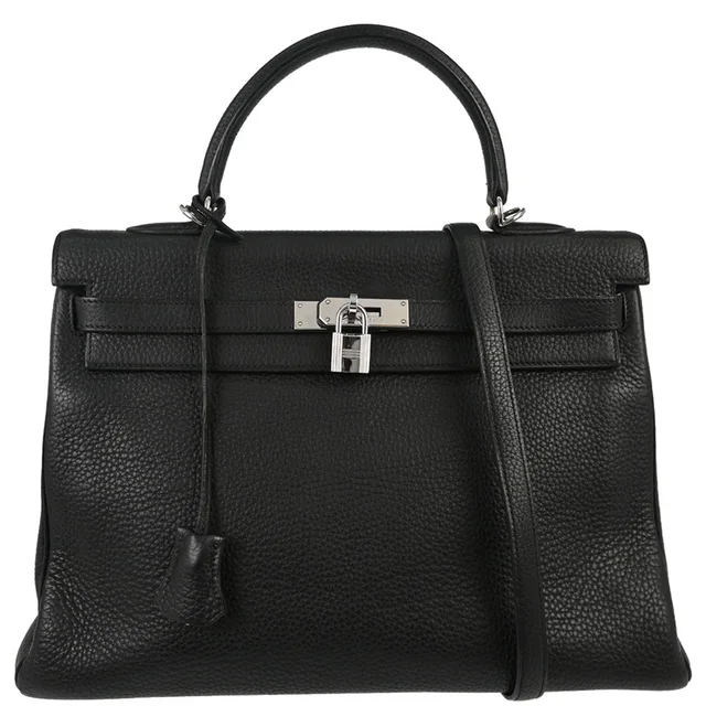 Hermès Black Taurillon Clemence Kelly 35 Retourne 2way Shoulder Handbag in Black Clemence leather from AMORE Vintage Tokyo
