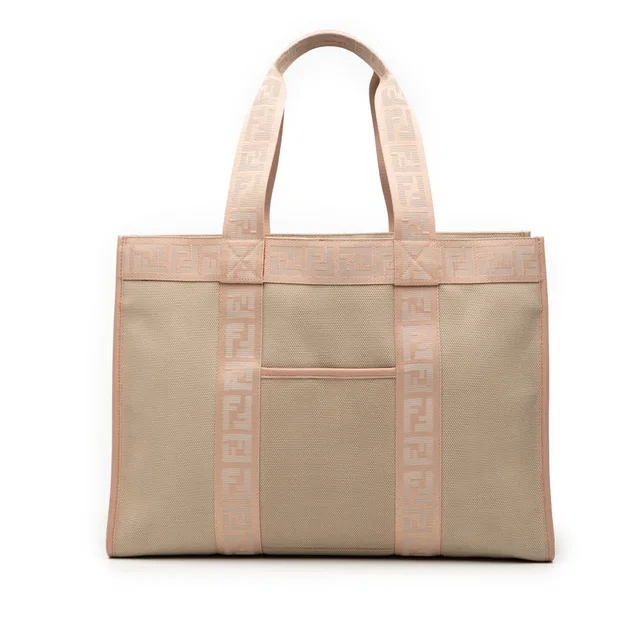 Tan Fendi Zucca Trimmed Canvas Tote in Brown Canvas from Designer Revival