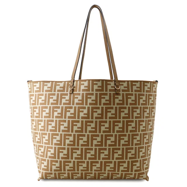 Fendi Pecan Roll Reversible Tote Brown/Beige8BH425 Canvas Leather Size Large in Brown Canvas from GALLERY RARE