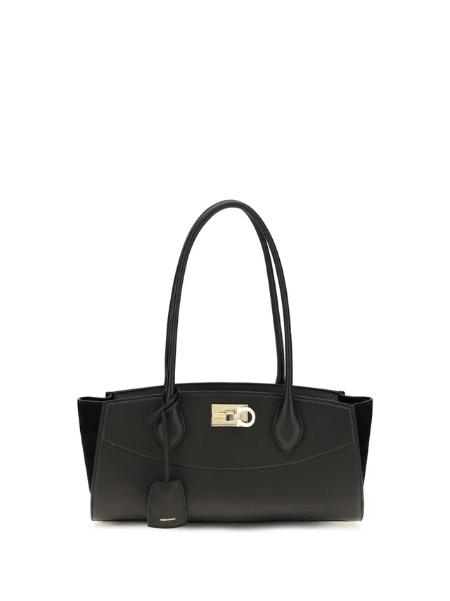 Ferragamo Studio Shoulder Bag — Black Calf Leather Bos Taurus in Black Calfskin from HEWI