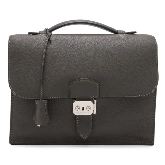Hermès Sac A Depeches 27 Business Briefcase Second Togo Leather Graphite Gray in Grey Togo leather from The Reluxe