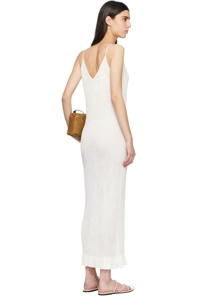 Jil Sander Off-White Smocked Fine Rib Frill Detail Maxi Dress, photo 3 of 4 from SSENSE