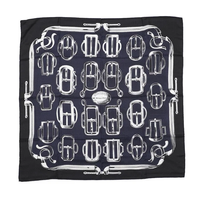 Hermès Carre H Attrage buckle Size 100 Marine/Black/White Cashmere70% 30% in Black from GALLERY RARE