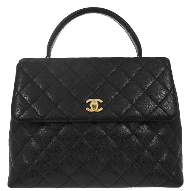 Chanel 2000-2001 Black Caviar Skin Kelly Top Handle Handbag in Black Caviar leather from AMORE Vintage Tokyo