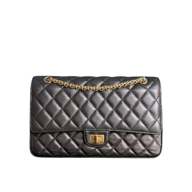 Chanel 2.55 Reissue 226 - Quilted Aged Calfskin Dark Grey Bronze Gold Hardware in Grey Calfskin from Luxury Promise