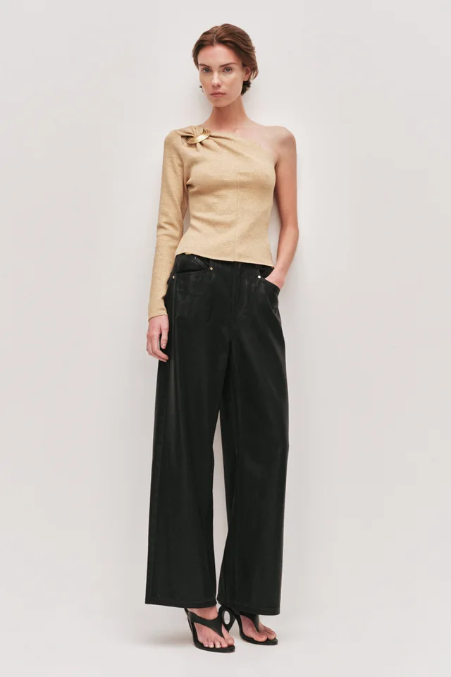 AJE Rosabel Asymmetric Knit Top in Metallic from Aje, photo 1 of 1