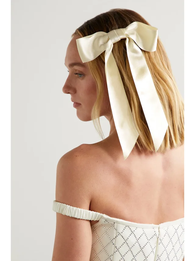 JENNIFER BEHR Virginia silk-satin bow hair clip in Beige, photo 2 of 2 from NET-A-PORTER (Canada)