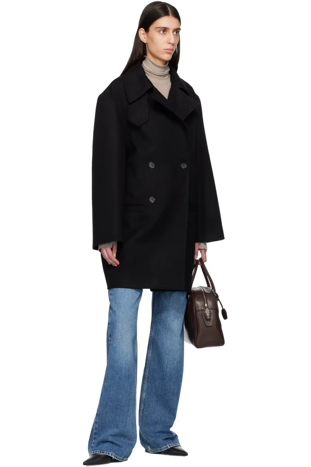 TOTEME Black Broad Peacoat, photo 4 of 4 from SSENSE