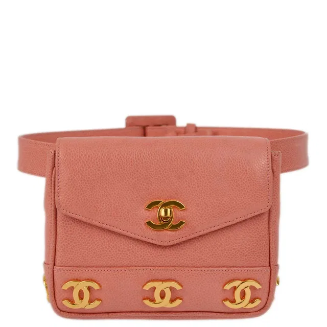 Chanel 1991-1994 Pink Caviar Skin Triple CC Waist Bum Bag #75/30 in Pink Caviar leather from AMORE Vintage Tokyo