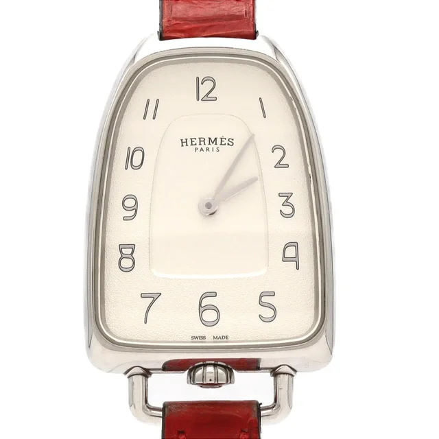 [Unserviced - Value Price] HERMES Galop d' HERMES GA1.210 SS Quartz in Dial color: Silver/Arabic Band color: Red Case: stainless steel Bracelet: Strap from KOMEHYO