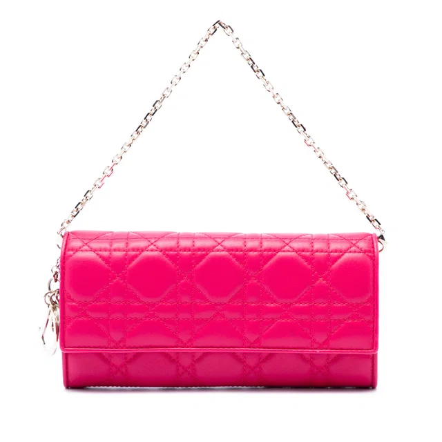 Pink Dior Lambskin Cannage Lady Dior Wallet On Chain Handbag in Pink Lambskin from Designer Revival