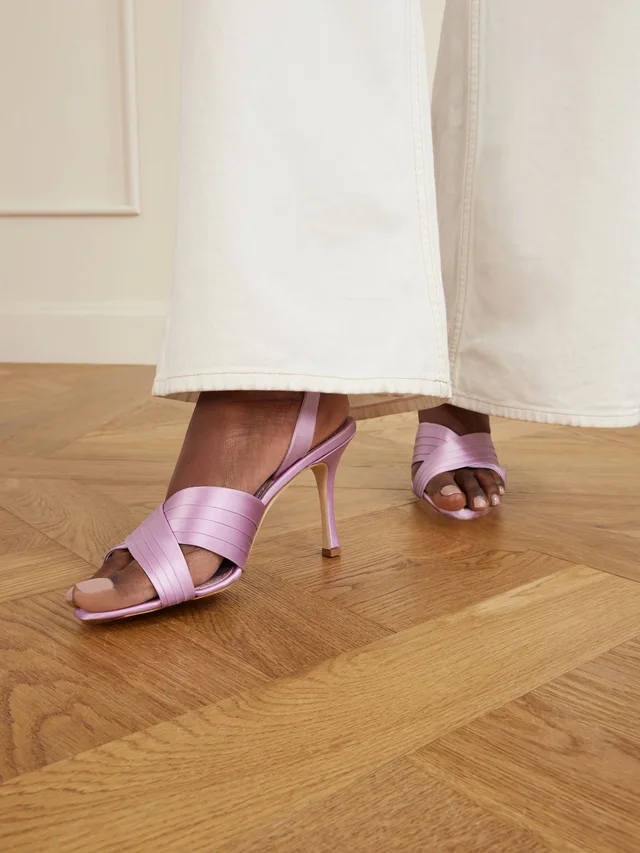 MANOLO BLAHNIK Viera 90 satin slingback sandals in Purple, photo 2 of 2 from NET-A-PORTER (Canada)