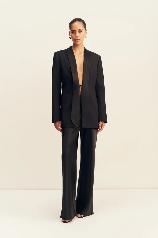 Shona Joy BENJI SATIN CONTRAST TUXEDO BLAZER - BLACK from Shona Joy, photo 1 of 1