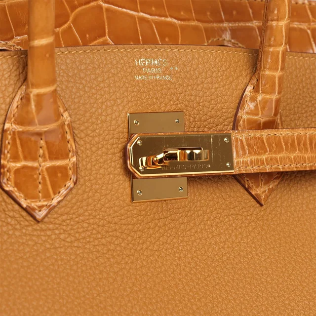 Hermès Birkin 30 Caramel Togo, Tabac Camel Shiny Niloticus Crocodile Touch Gold Hardware in Brown Togo leather from Madison Avenue Couture, photo 2 of 2