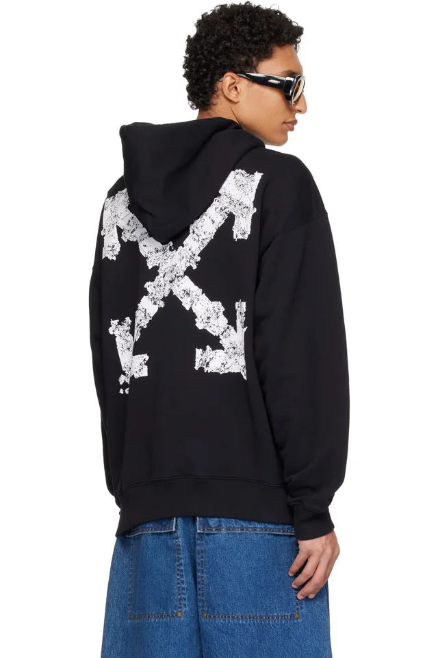 Off-White Black Heraldic Threshold Arrow Skate Hoodie, photo 3 of 4 from SSENSE