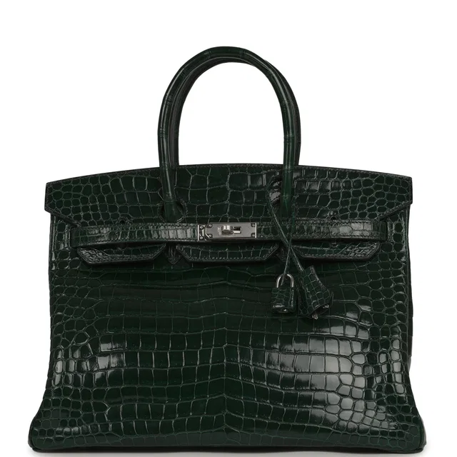 Hermès Birkin 35 Vert Fonce Shiny Porosus Crocodile Palladium Hardware in Green Crocodile from Madison Avenue Couture