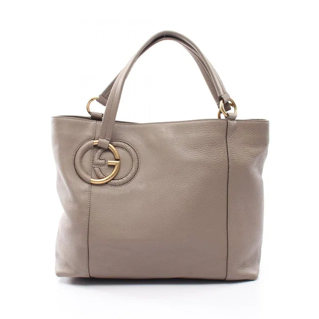 Gucci Tote Interlocking G Greige Leather in Taupe Leather from The Reluxe