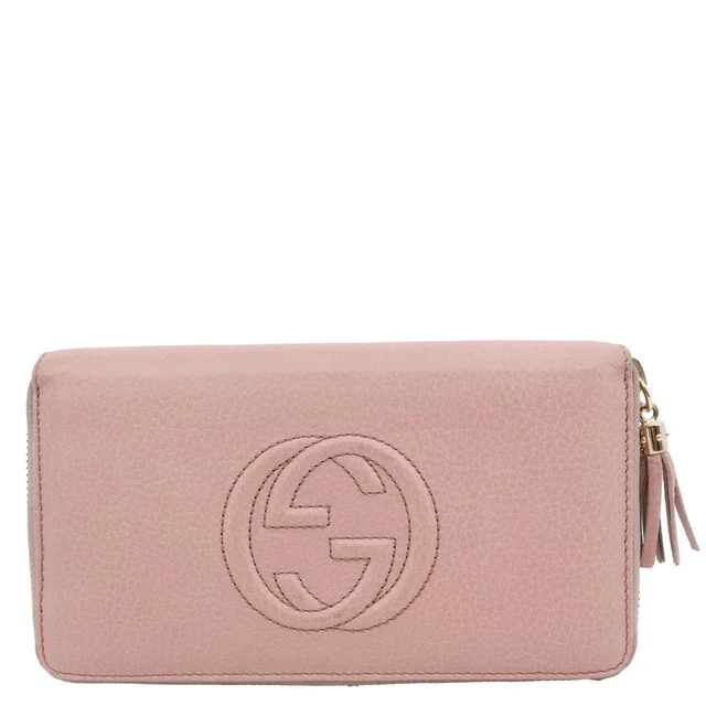 Gucci Soho Pebbled Calfskin Zip Around Wallet Pink 308280 in Pink Calfskin from Dallas Designer Handbags