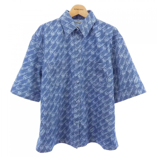 Fendi Short Sleeve Shirt Blue in Blue from The Reluxe